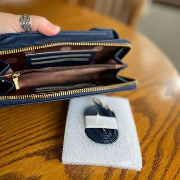 STL SELENA THE LABEL-CONVERTIBLE CLUTCH WALLET/ CROSSBODYBAG- BLUE FAUX LEATHER - Picture 2 of 5